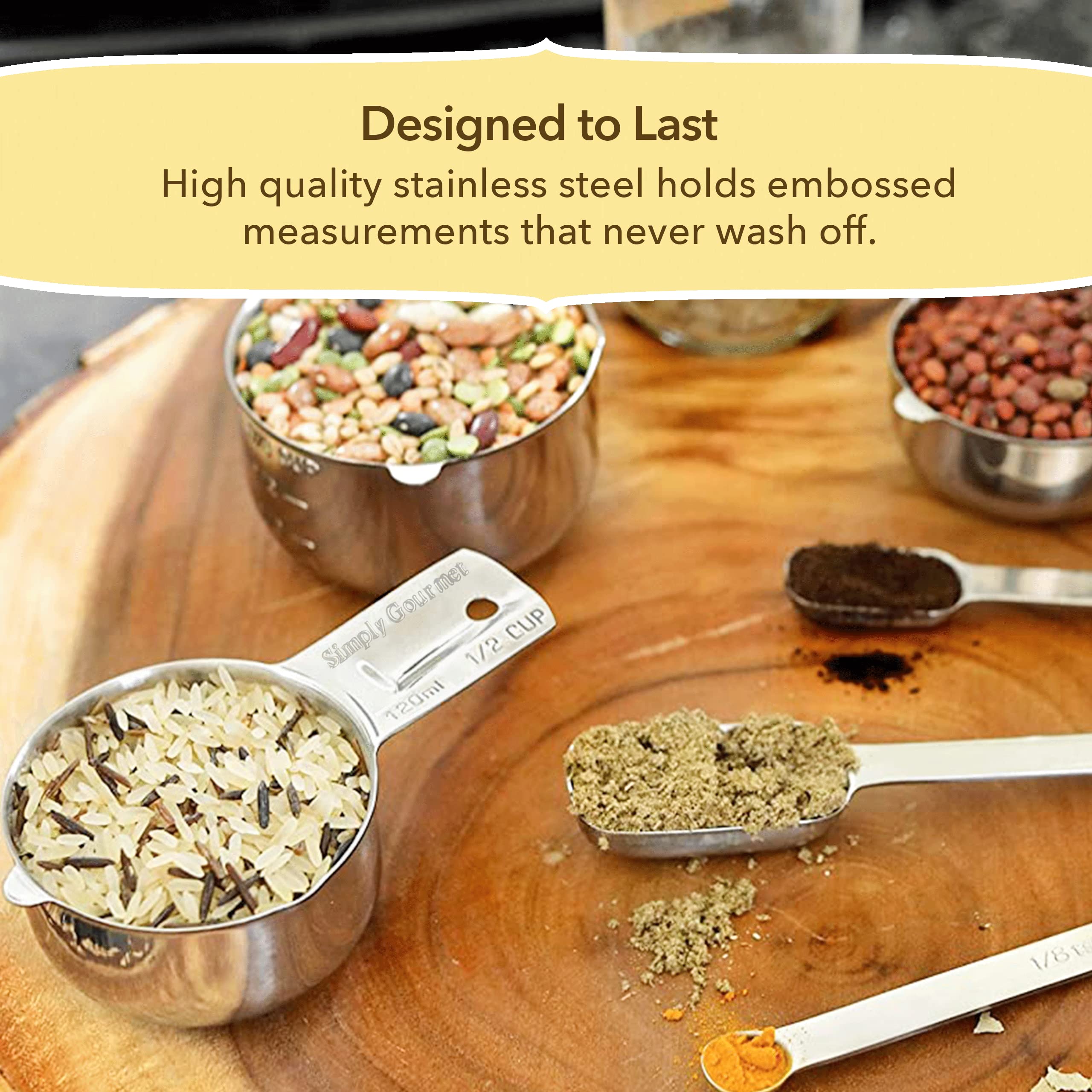 Simply Gourmet stainless steel leveler included for accurate leveling.