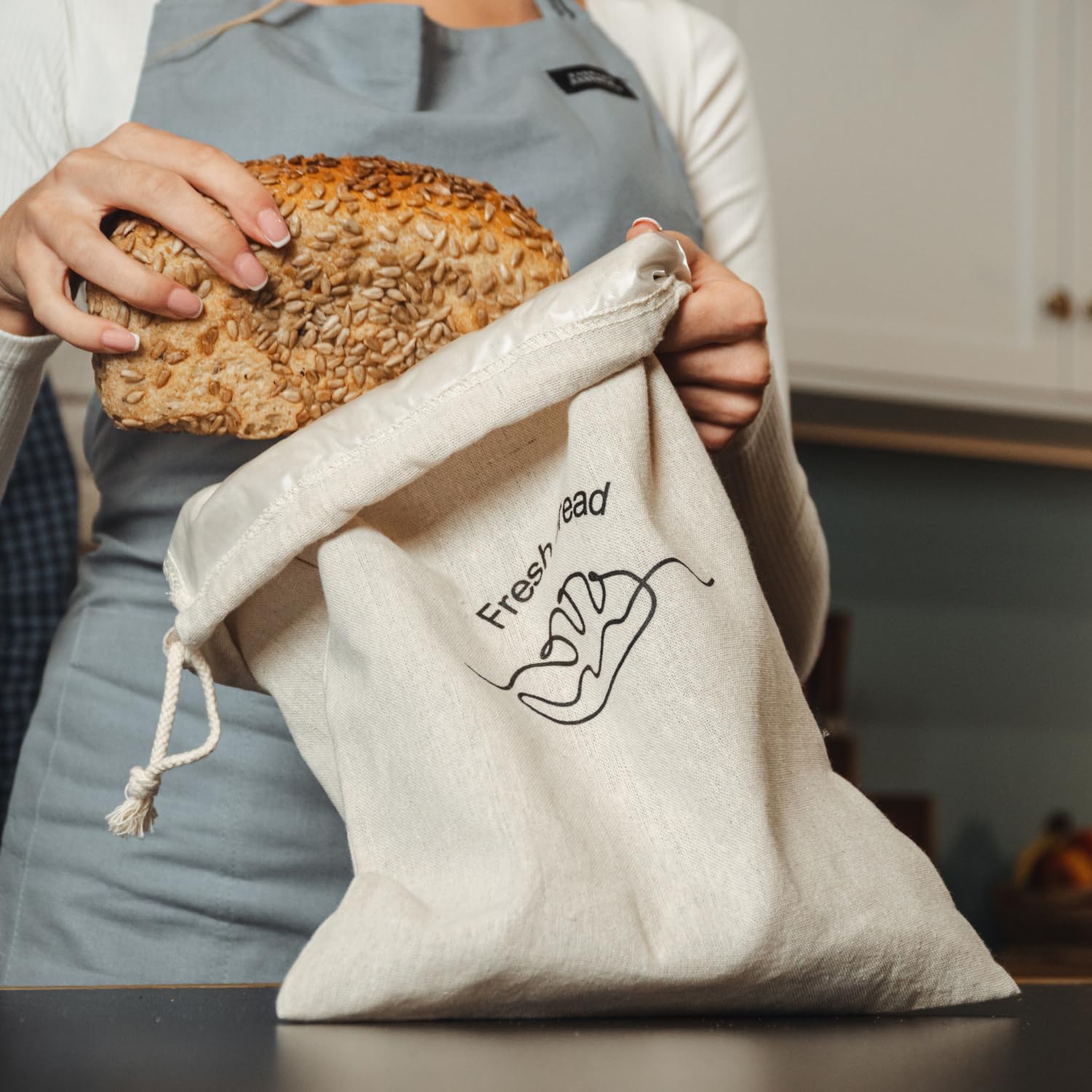 Simply H&K linen bread bags show breathable fabric protecting bread texture