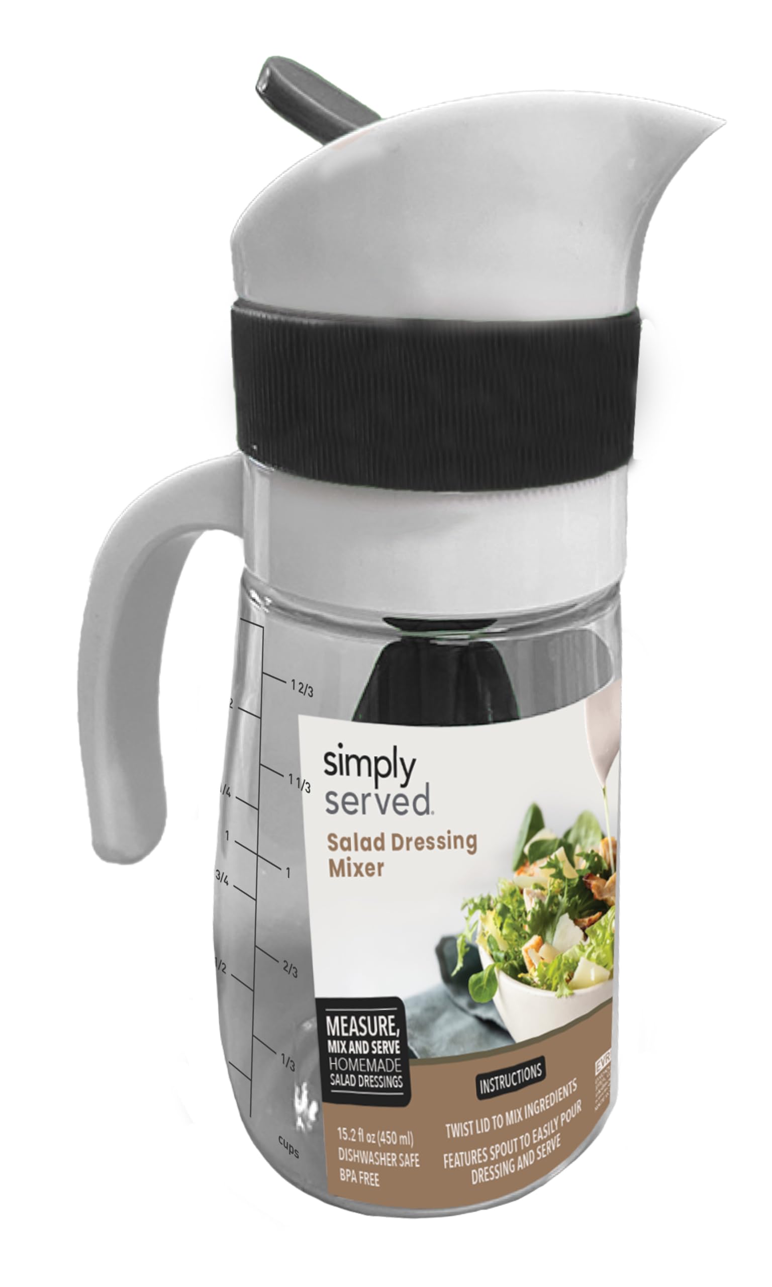 Simply Served salad dressing mixer with pour spout for easy homemade dressings