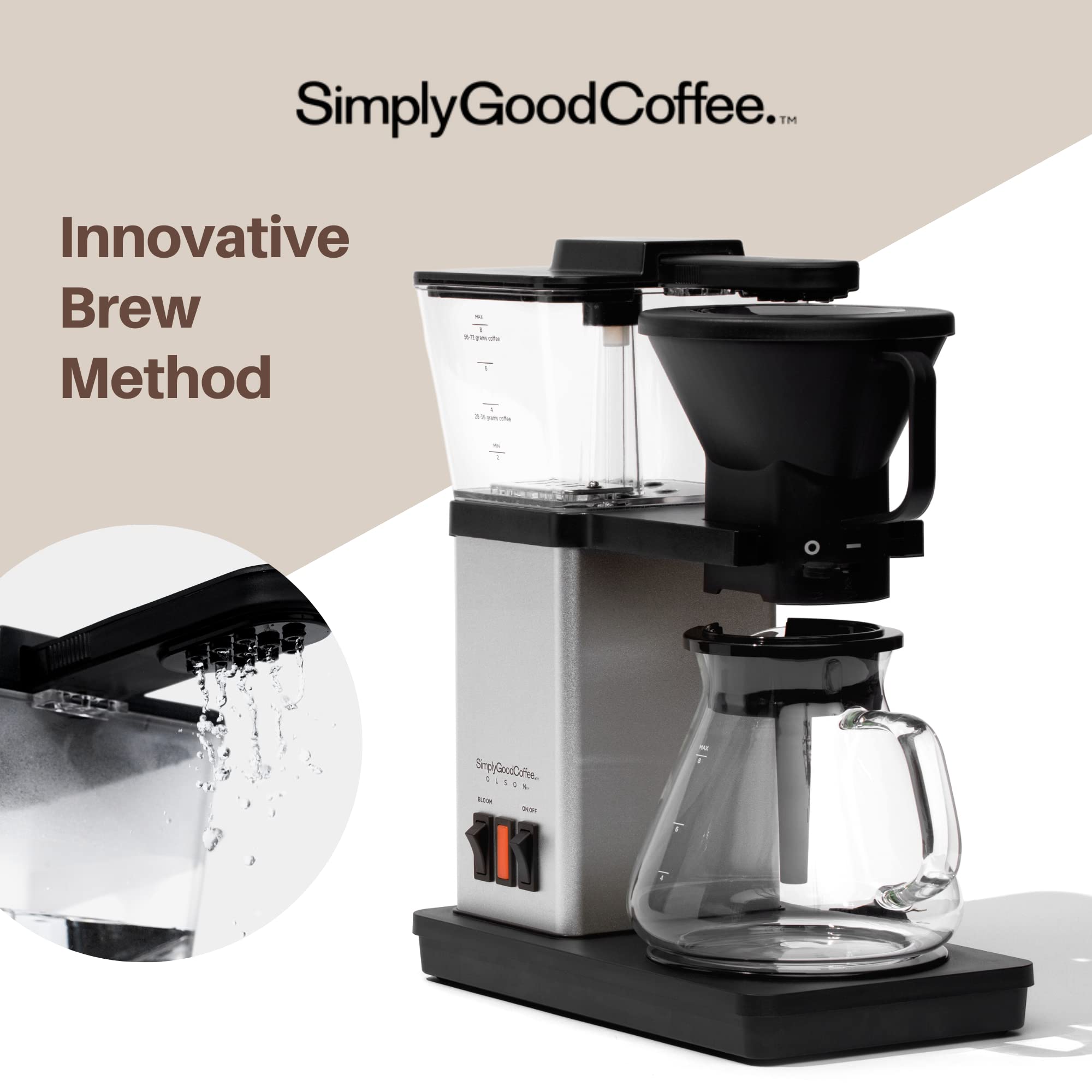 Simply Good Coffee side view in black and brushed stainless for modern kitchens