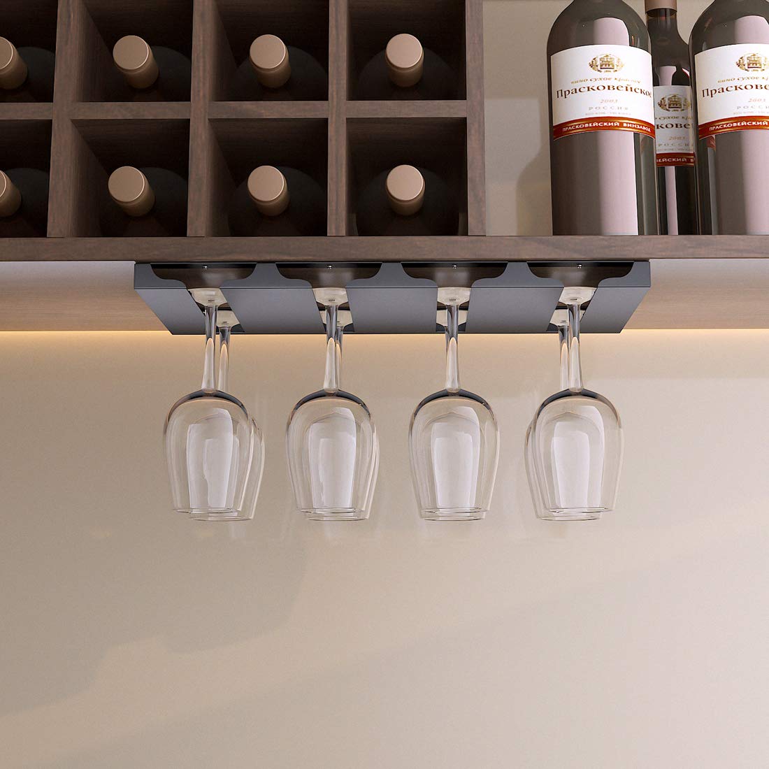 SIMVE matte black drying hanger under cabinet for efficient air-drying.