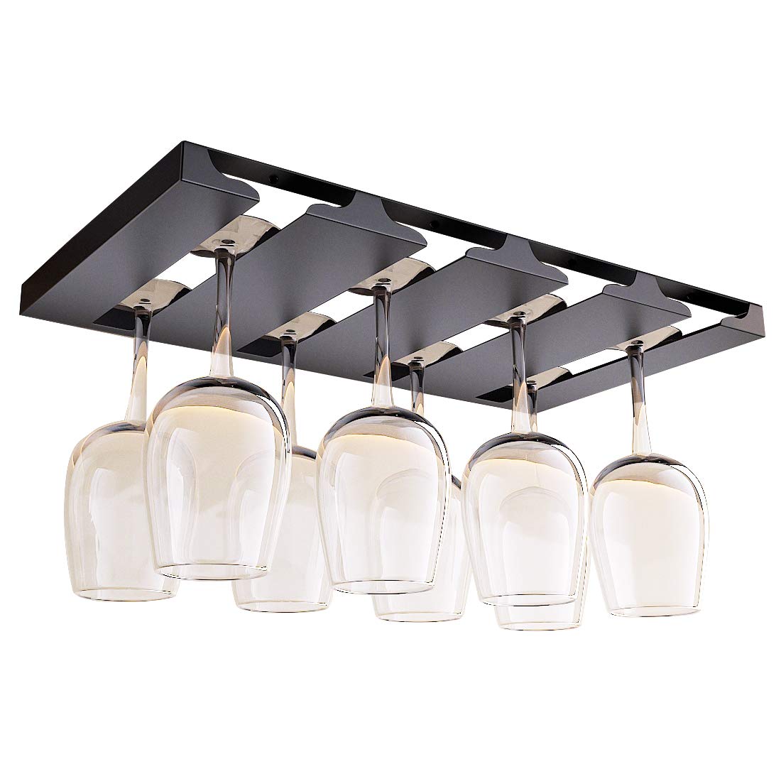 SIMVE wine glass holder under shelf for organized stemware and easy access.