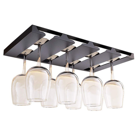 SIMVE wine glass holder under shelf for organized stemware and easy access.