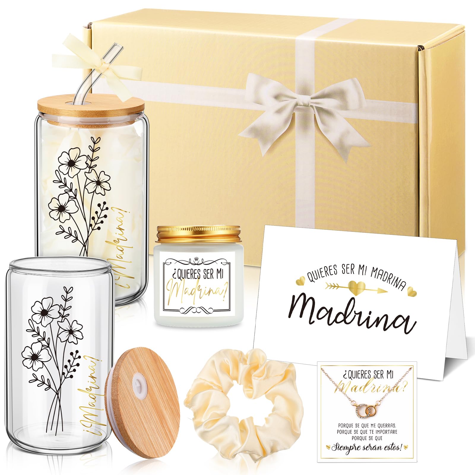Singhoow godmother gift set glass cup 12oz with lid, ideal for daily beverages.
