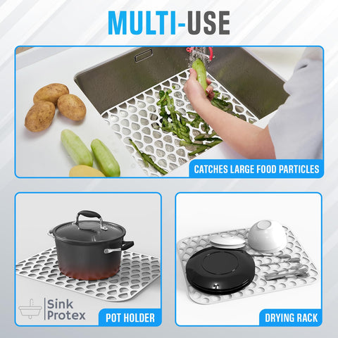 Sink Protex silicone sink protector sized 13.4 by 11.4 inches for double sinks.