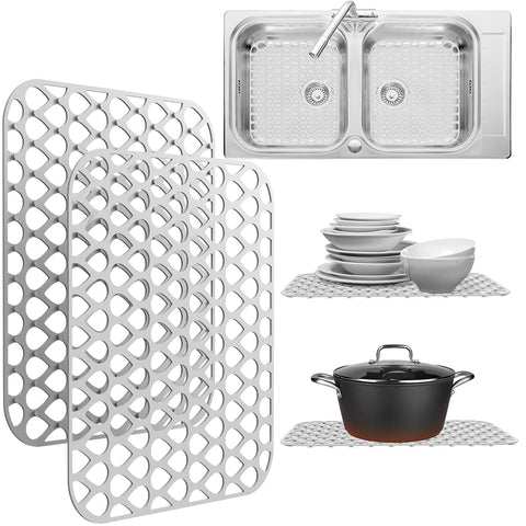 Sink Protex silicone sink protector on bottom of sink protects surfaces from scratches and dents.