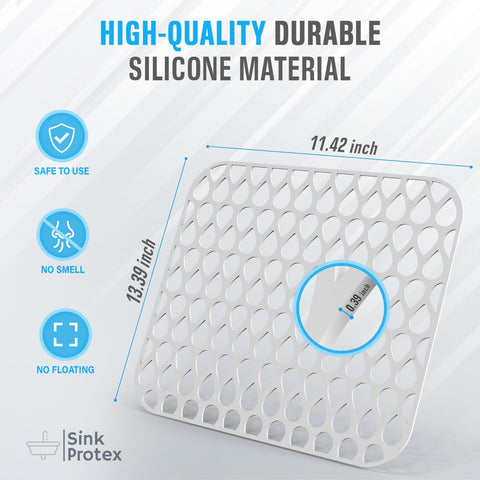 Sink Protex silicone sink protector showing heat resistance up to 500°F during use.