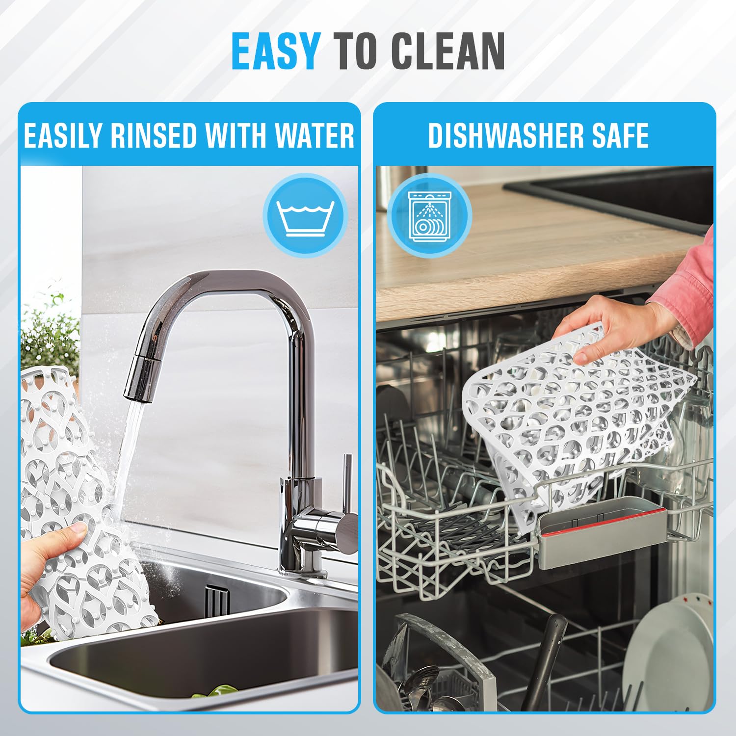 Sink Protex silicone sink protector complements kitchen racks and grids for organization.