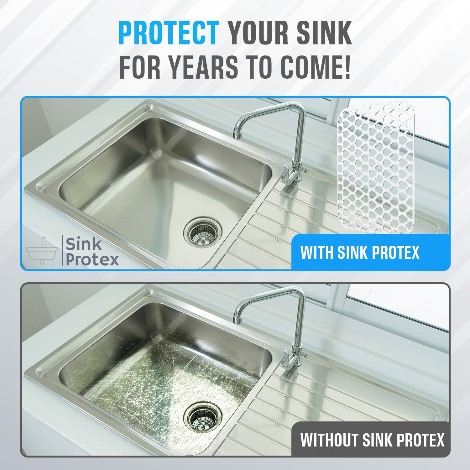 Sink Protex silicone sink protector with non-slip elevated design stays in place.