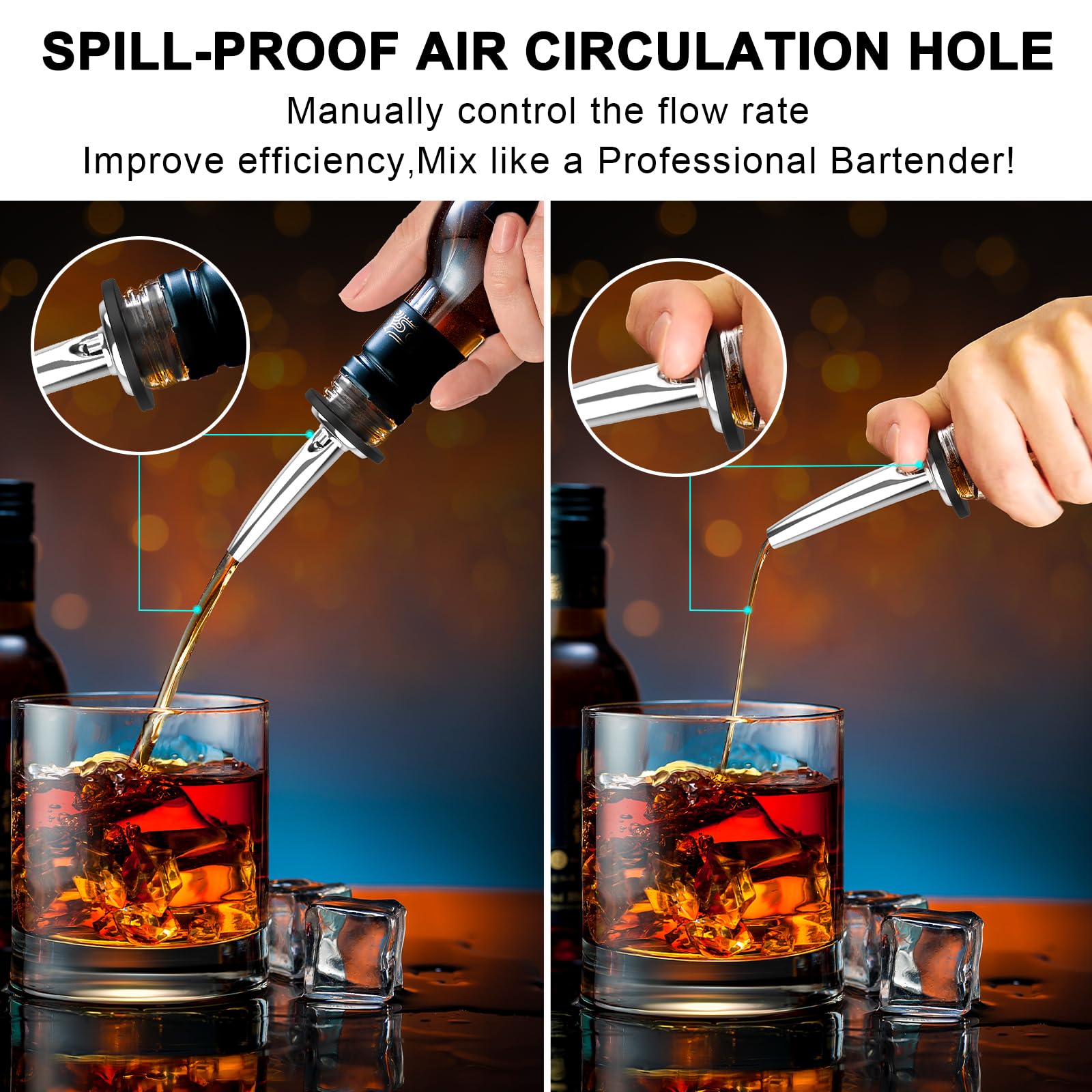 SINLUCESCE pour spouts shown in kitchen and bar setups for versatile dispensing.