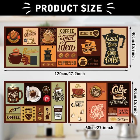 Sinmoe 3-piece kitchen rug set smaller coffee-pattern mat for prep zones