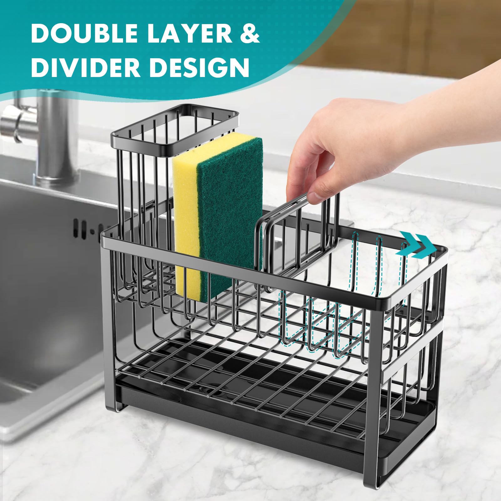 Sinnsally divider design keeps sponge, brushes, and soap neatly separated.