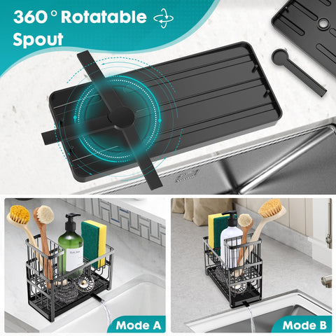 Sinnsally sink caddy with rotatable spout promotes efficient drainage and dry counters.