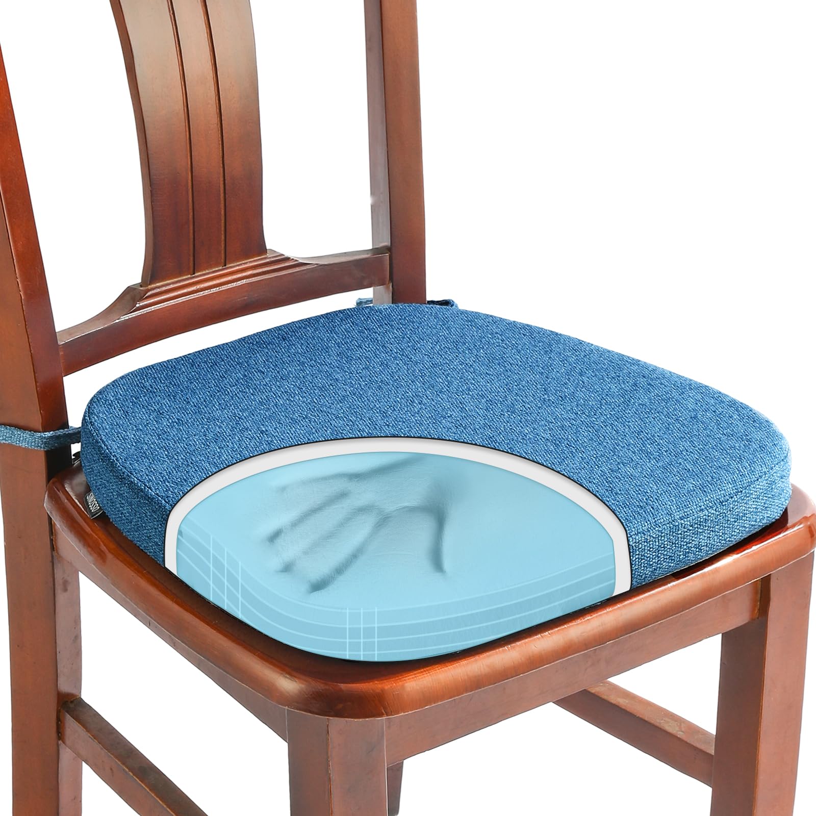 SINOSSO memory foam chair cushion in blue provides comfortable dining seating