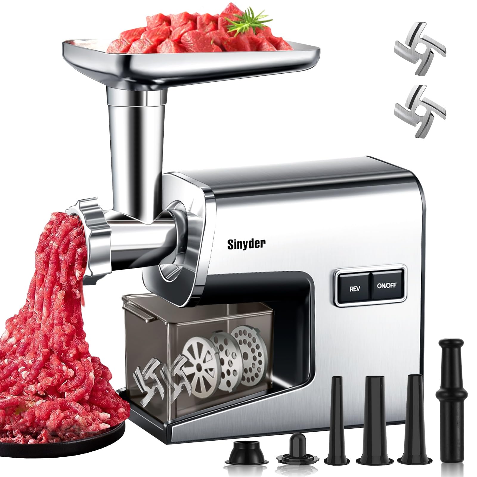 Sinyder electric meat grinder with compact design for easy countertop storage
