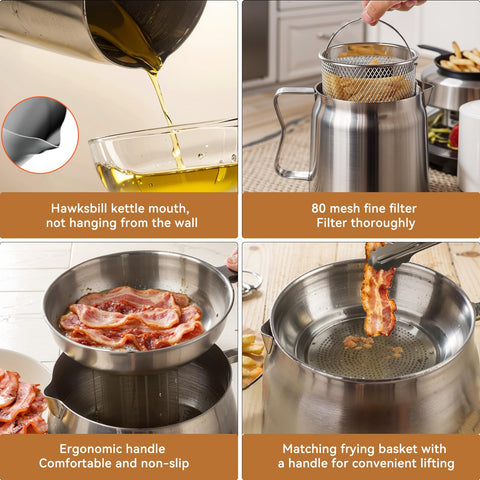 SINYWAY bacon grease saver 68oz capacity keeps oil reusable.