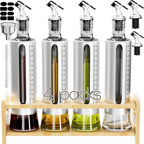 SINYWAY oil dispenser bottle four-pack with stainless steel shell for mess-free pouring.