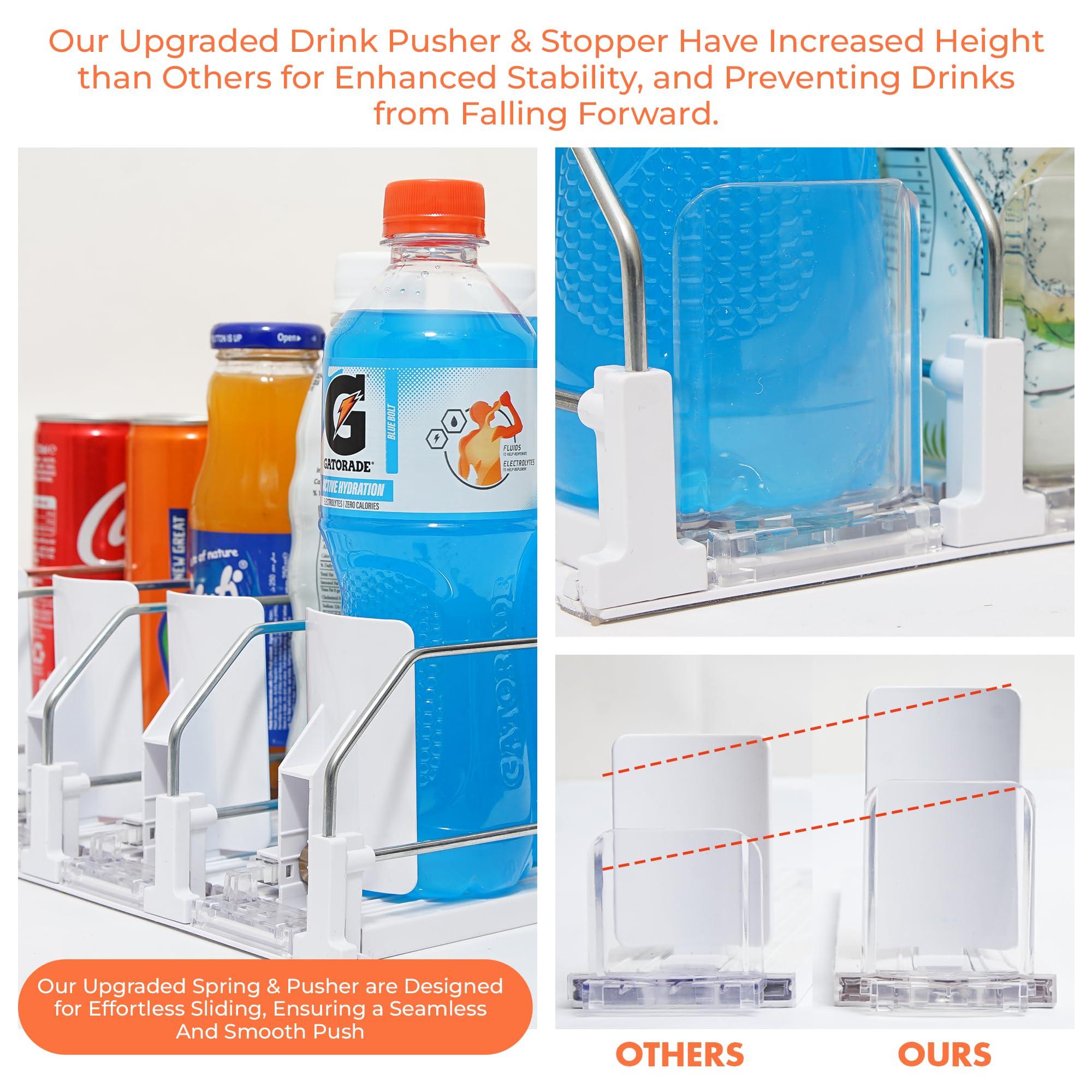 Sip Sort fridge drink dispenser with width adjustment fits various can sizes.