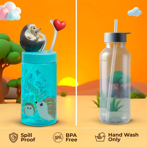 Ergonomic handle on Sip With Me Hedgehog Trend Zoo bottle for kids