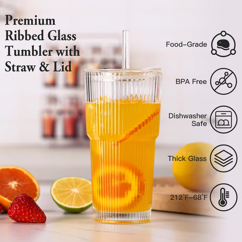 SIPBYSOP 20oz glass cups ideal for iced coffee and beverages.
