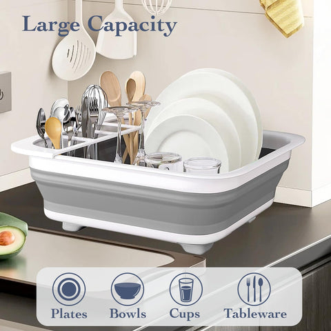 Sipobuy collapsible dishdrainer folded flat, showcasing compact storage.