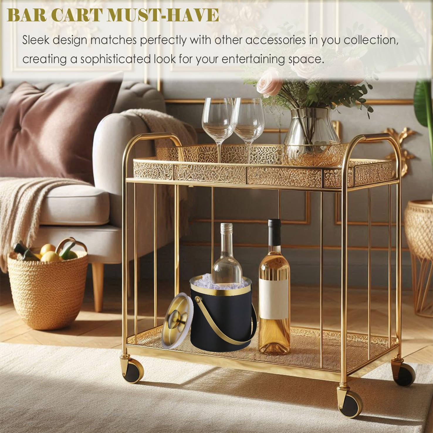 Sipoyen gold-black bar cart ice bucket elevates entertaining style