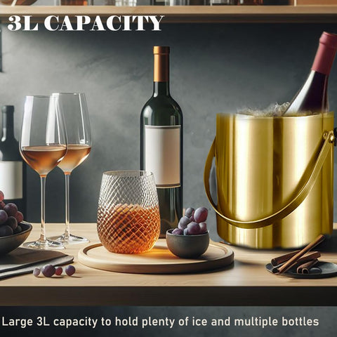 Sipoyen gold ice bucket shows insulated stainless steel construction for longer cold drinks.