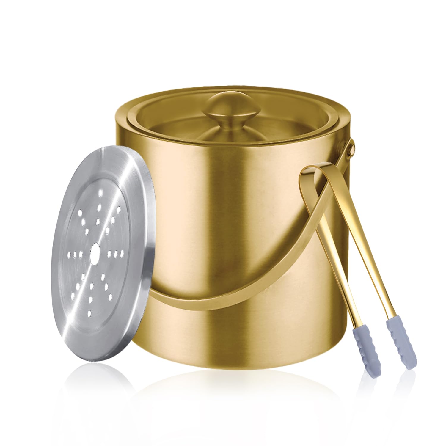 Sipoyen Gold Ice Bucket with lid and tong for easy chilling and serving.
