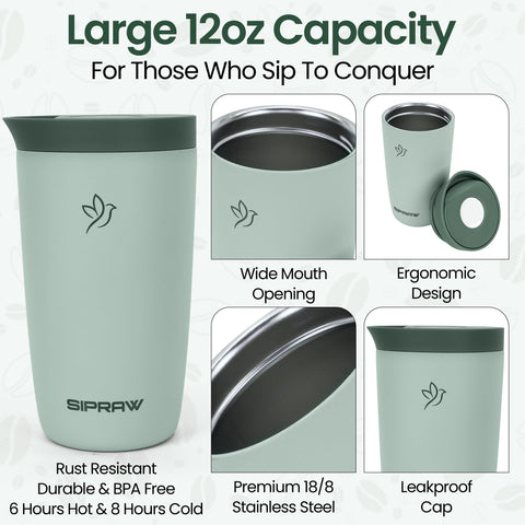 Sipraw car cup holder-friendly mug for easy in-car beverages.