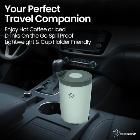 Sipraw on-the-go coffee mug designed for portable use.