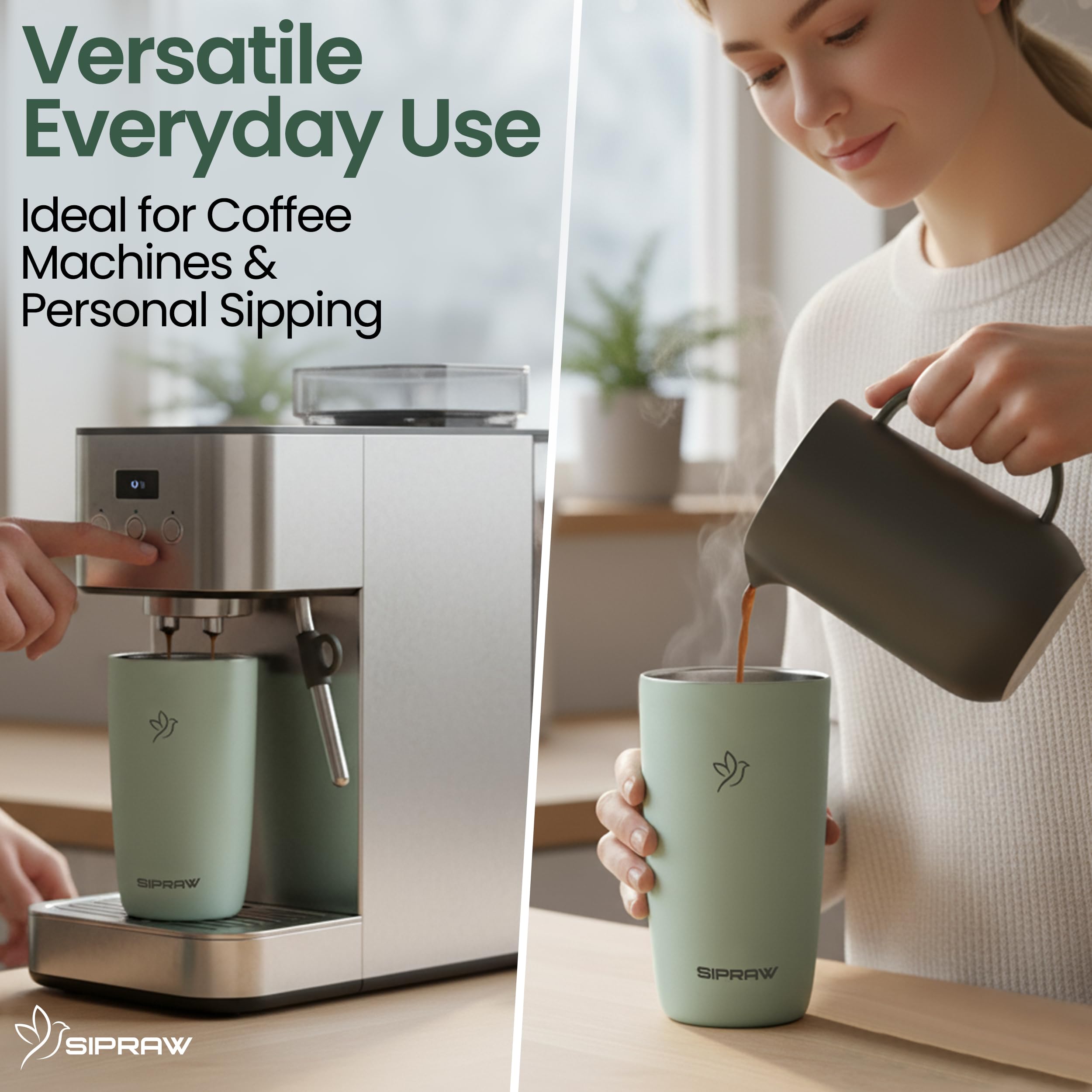 Sipraw press-in lid provides leak-resistant sipping during commutes.