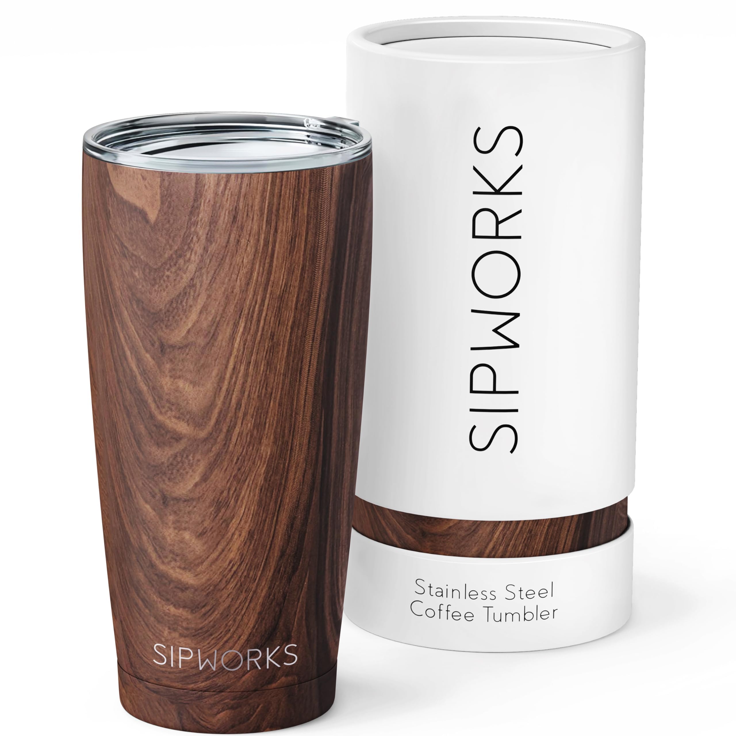 Sipworks Coffee Tumbler 20oz insulated keeps drinks cold up to 9 hours or hot over 3 hours.