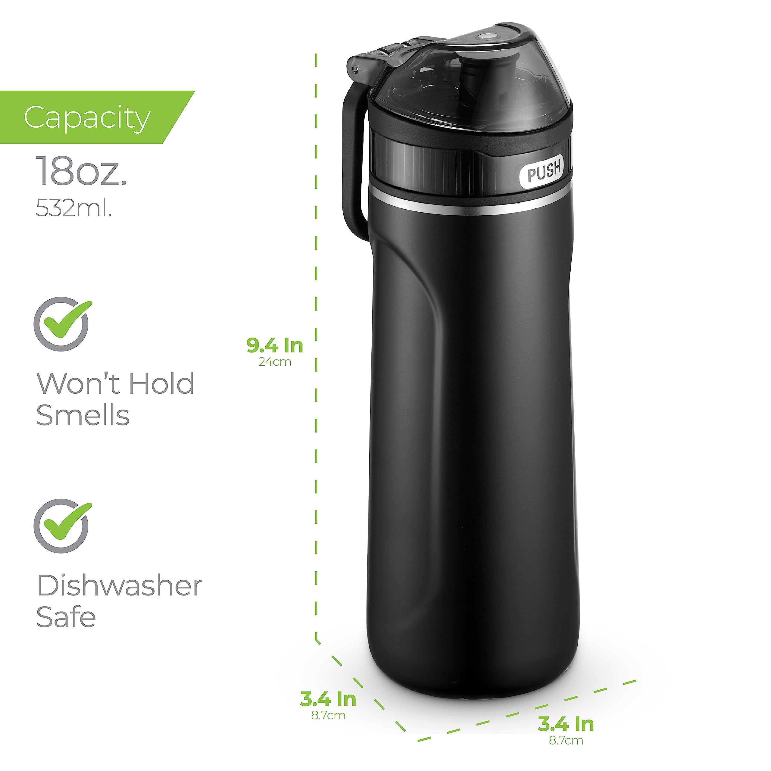SIPX black finish on the bottle adds modern style.