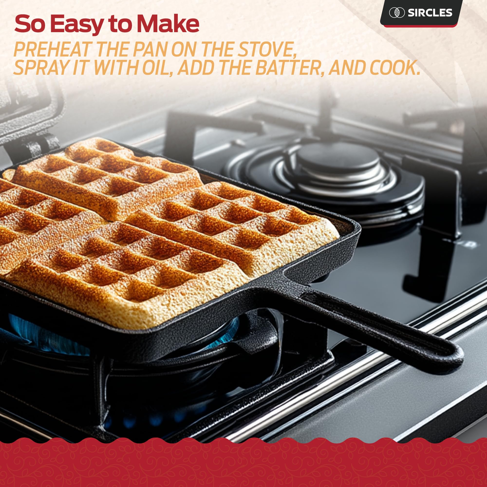 SIRCLES two-sided hinge ensures easy flipping and browning on both sides.