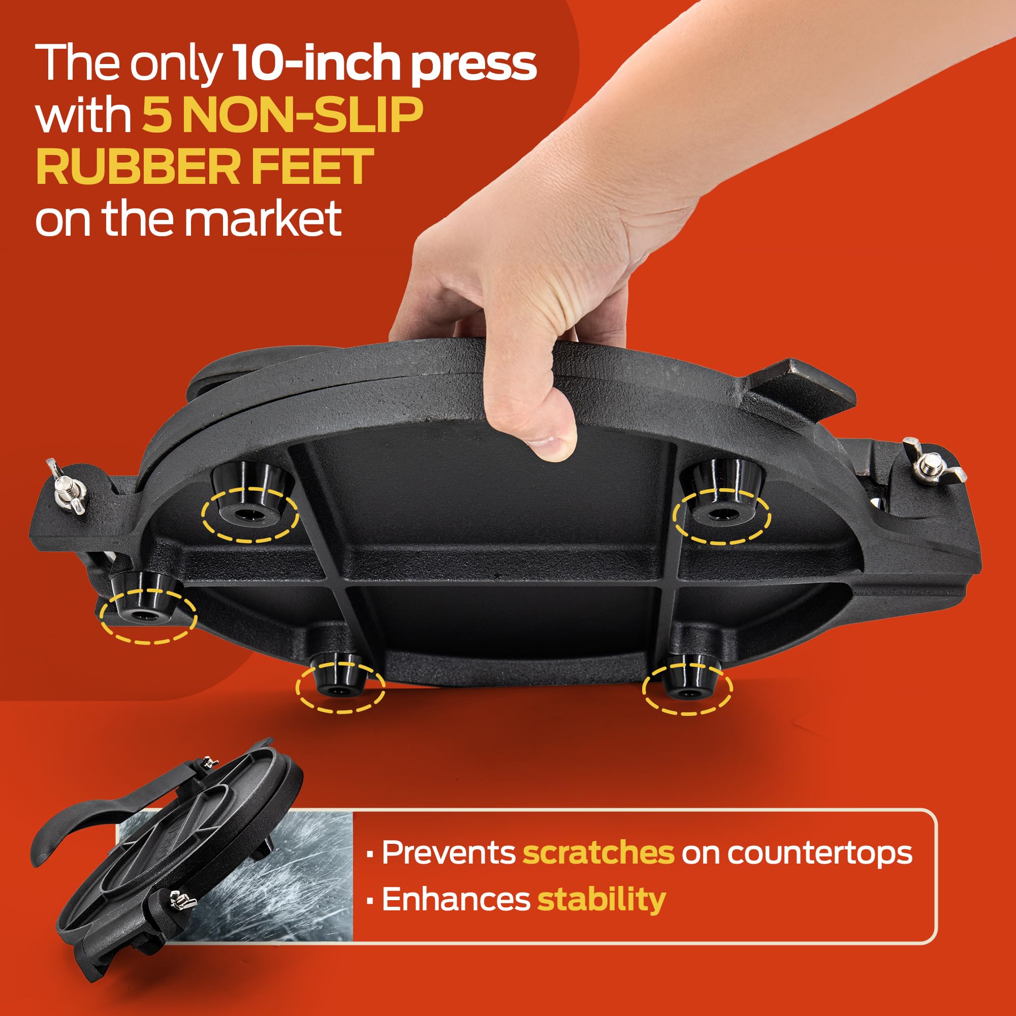 SIRCLES tortilla press 10-inch cast iron with a stable base for steady pressing