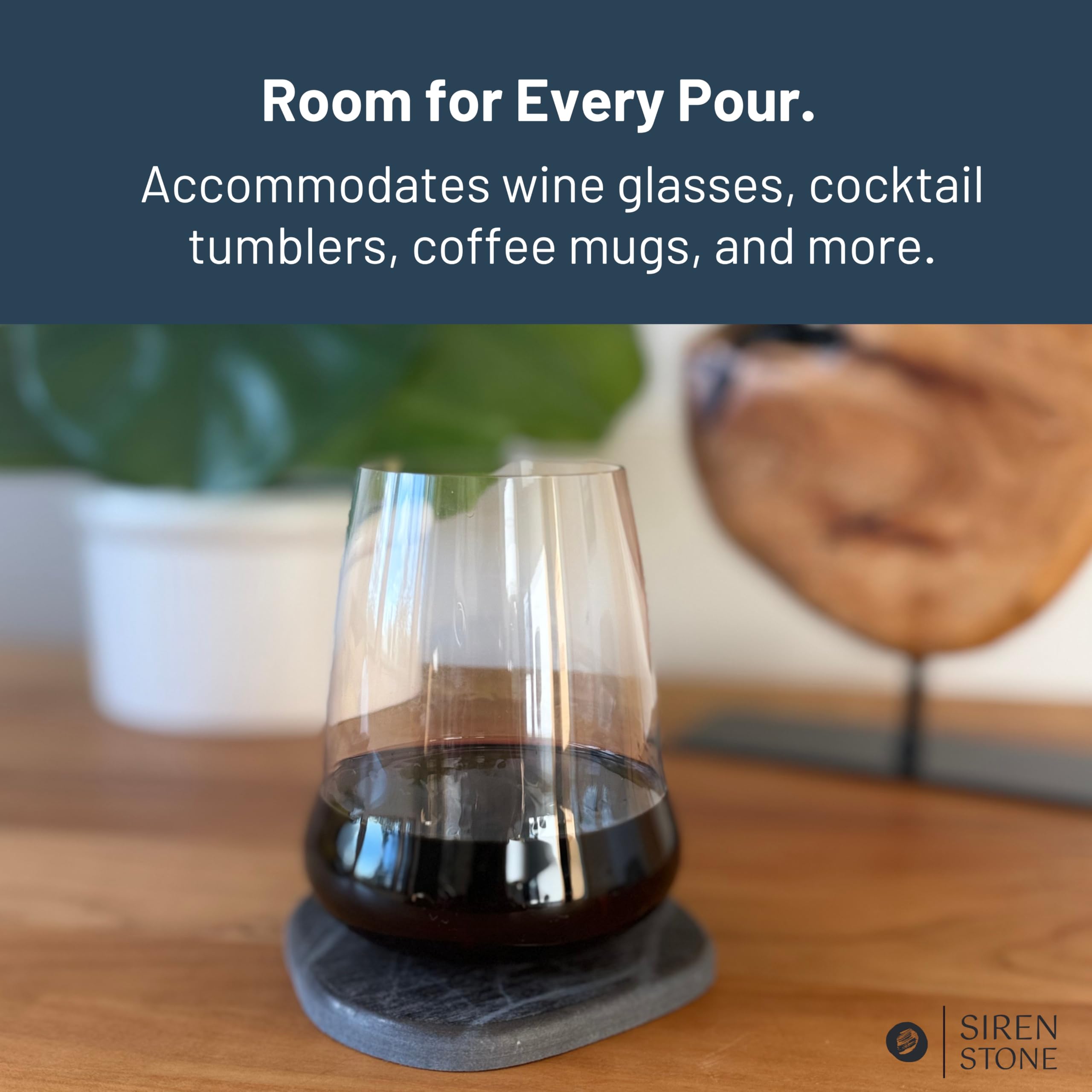Siren Stone quick-dry coasters keep tabletops clear of water rings.