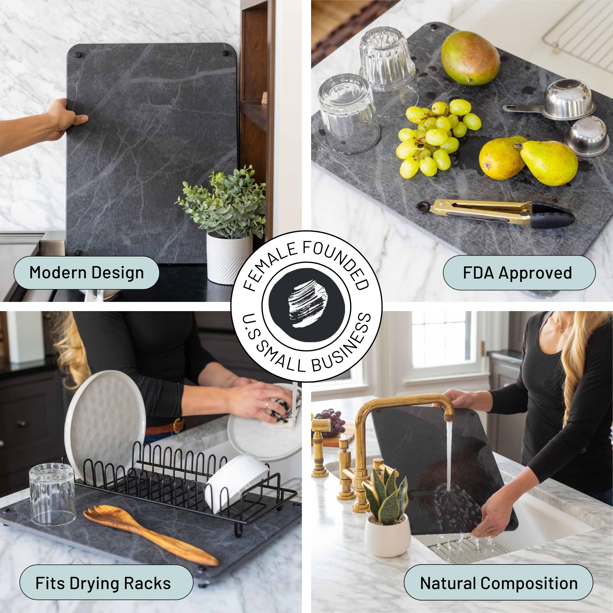 Siren Stone with stainless steel legs stays stable on any counter
