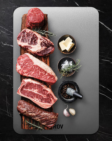 Sirov titanium cutting board close-up highlighting non-porous stain resistance