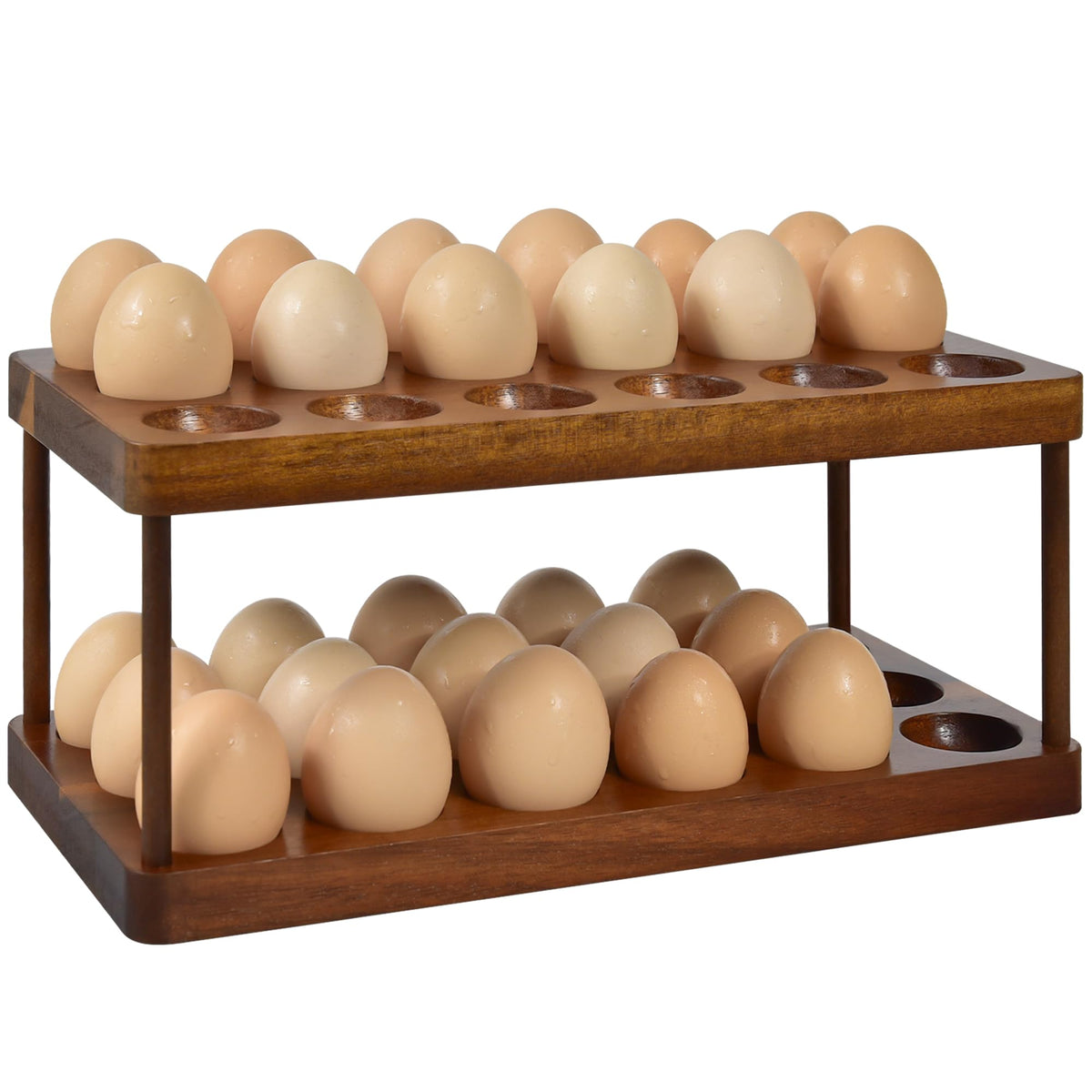 Sishynio wooden double-layer egg holder front view for easy countertop access