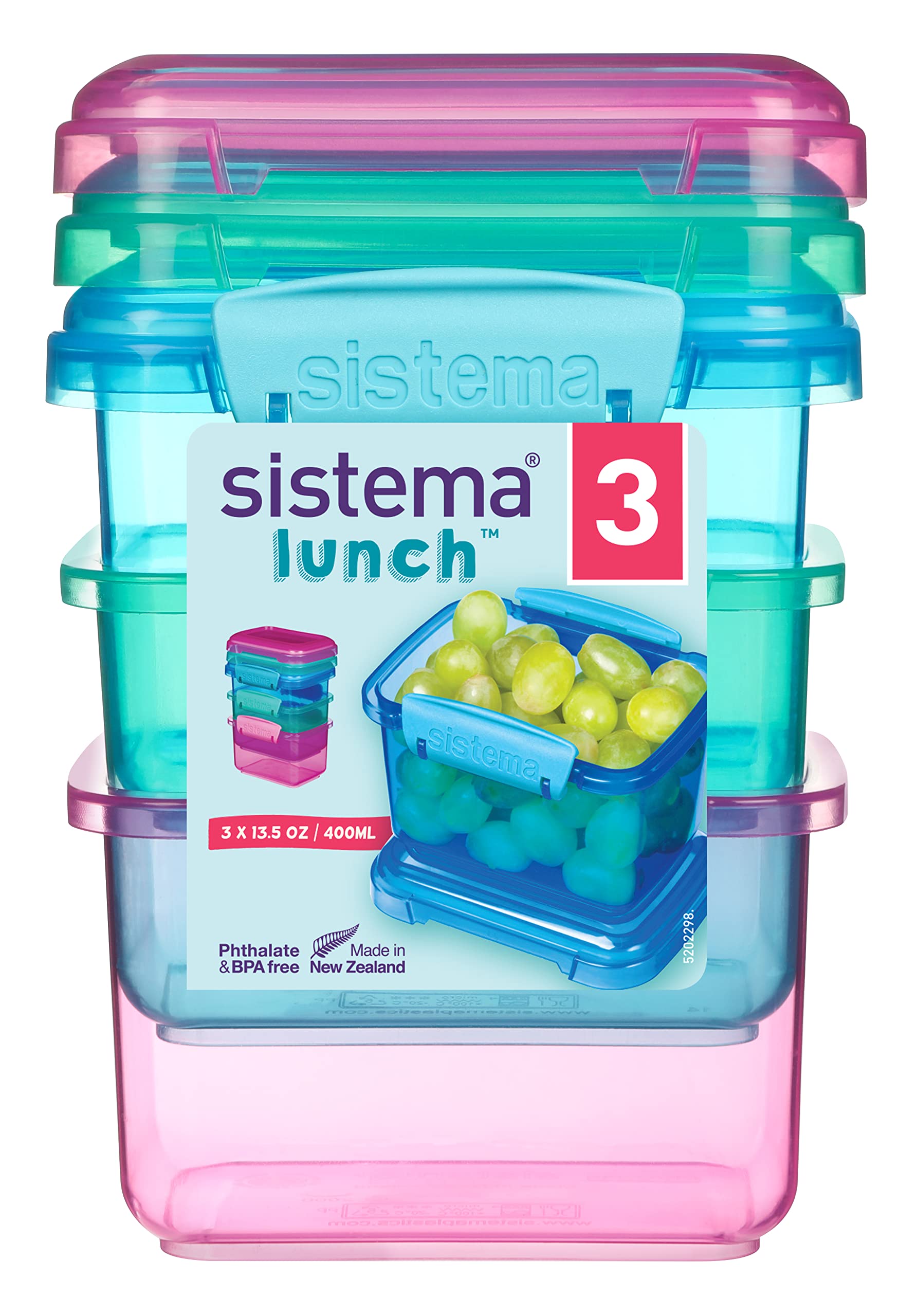 Sistema 3-piece pink container keeps meals organized and fresh.