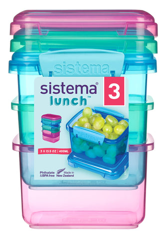 Sistema 3-piece pink container keeps meals organized and fresh.