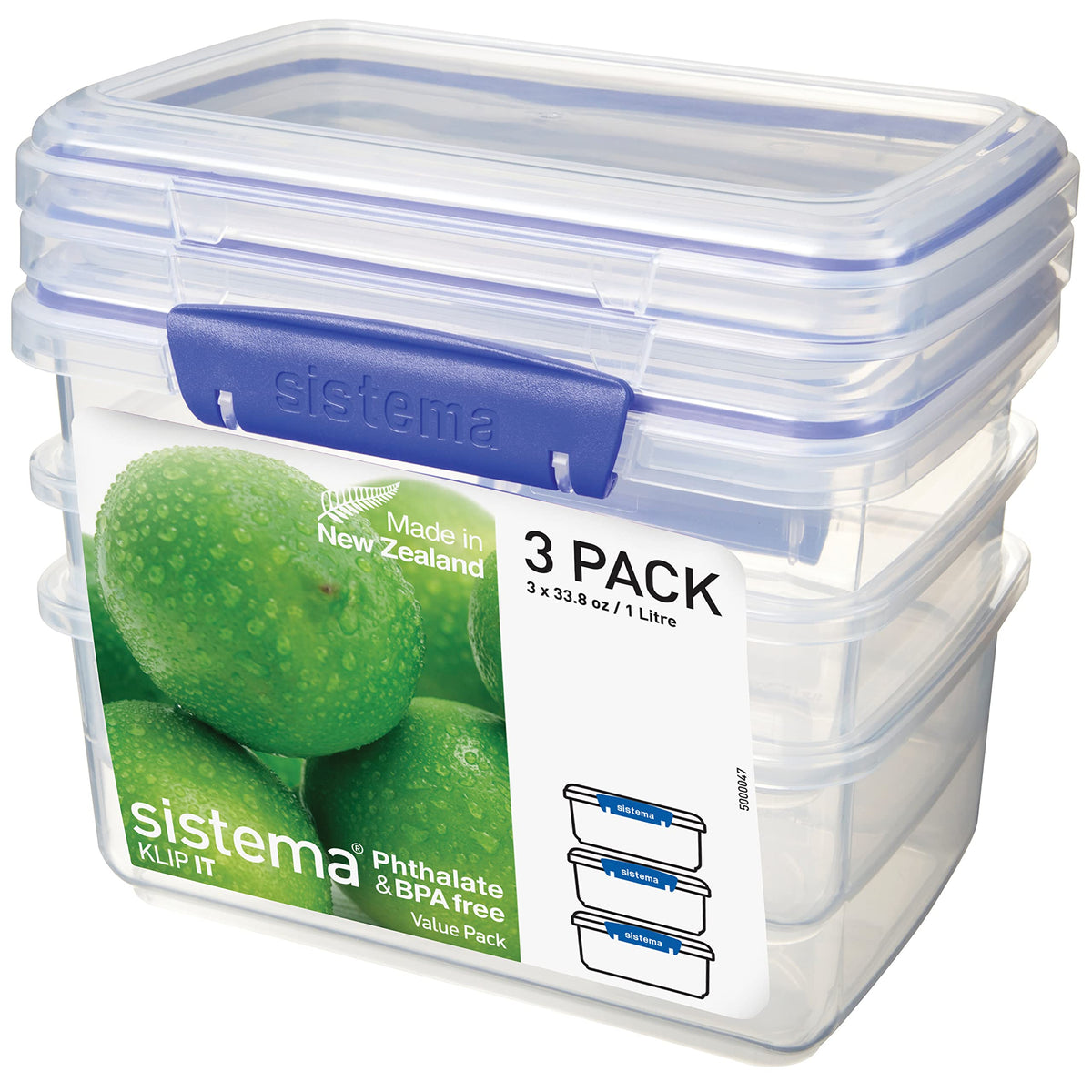 Sistema KLIP IT rectangular container with clear body and blue lid for easy storage.