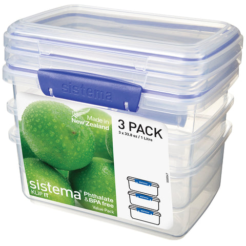 Sistema KLIP IT rectangular container with clear body and blue lid for easy storage.