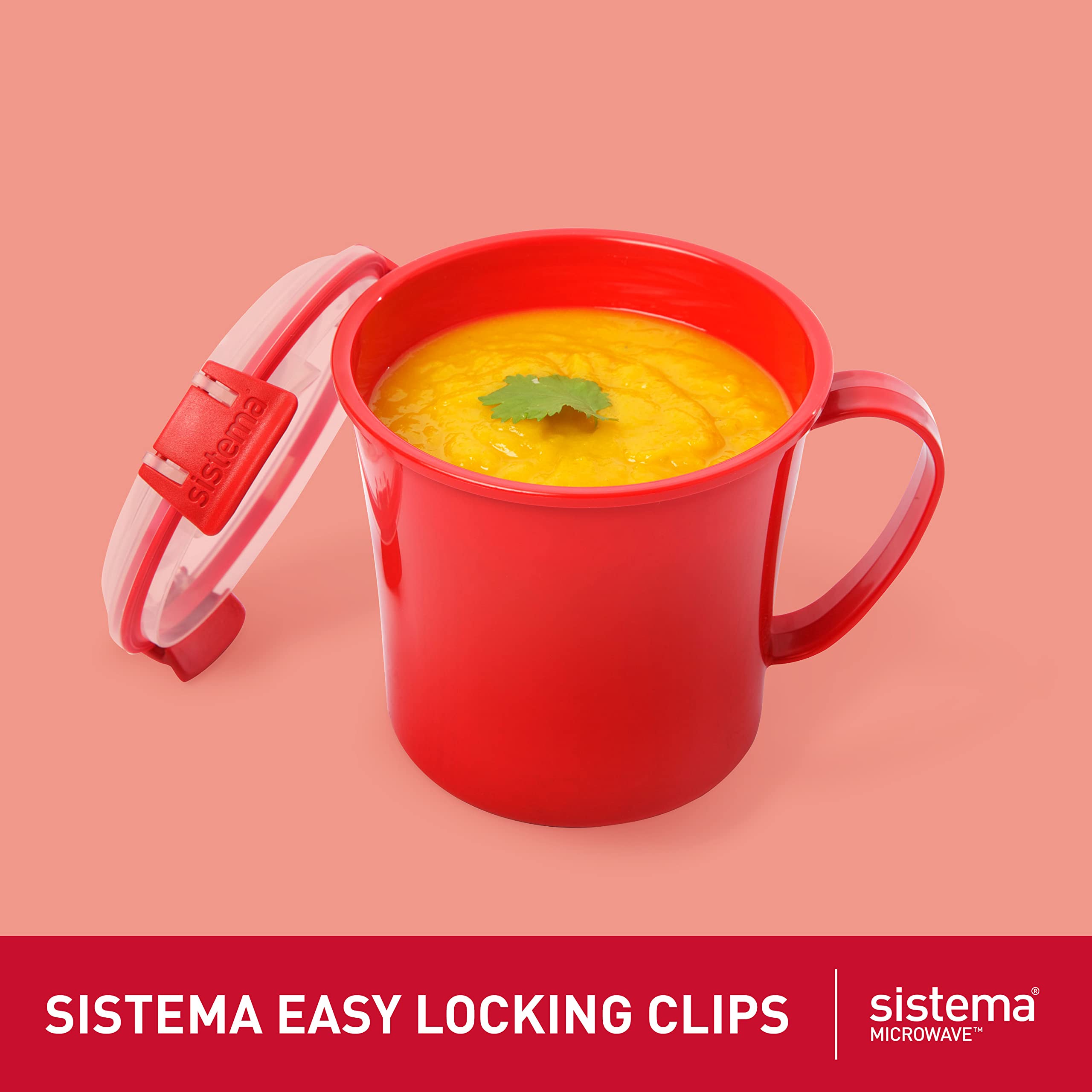 Sistema mug lid steam vent shown for splatter-free heating