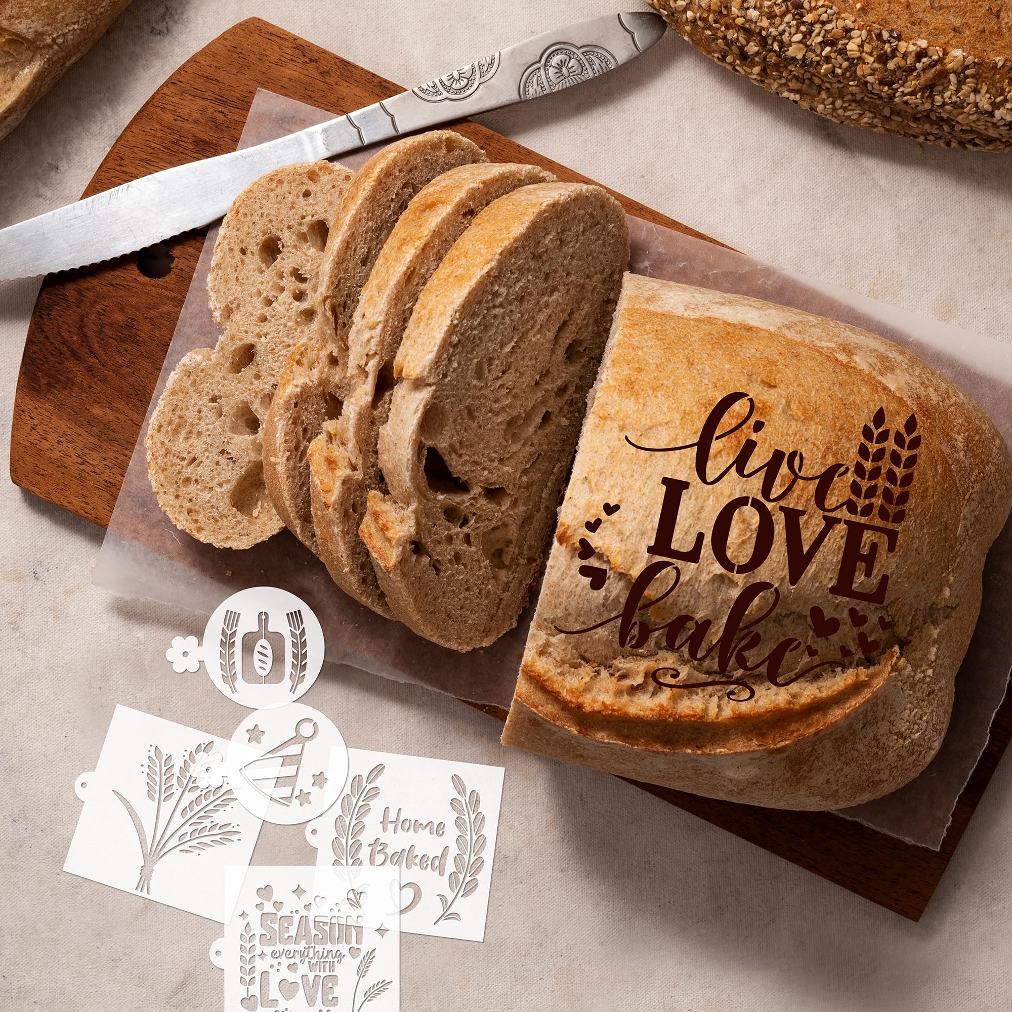 Sitsink bread stencil with daisy pattern for elegant bread decorations