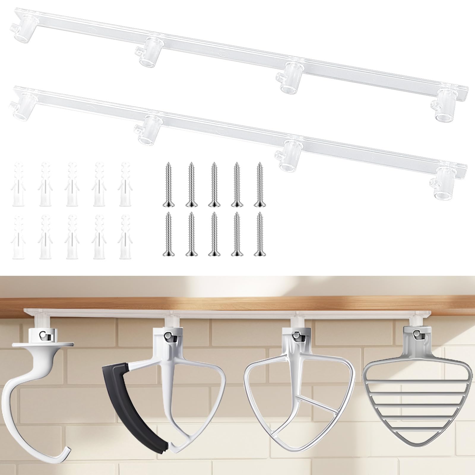 SIUDANGKA 2-pack mixer attachment holder with hooks keeps KitchenAid accessories organized and accessible.