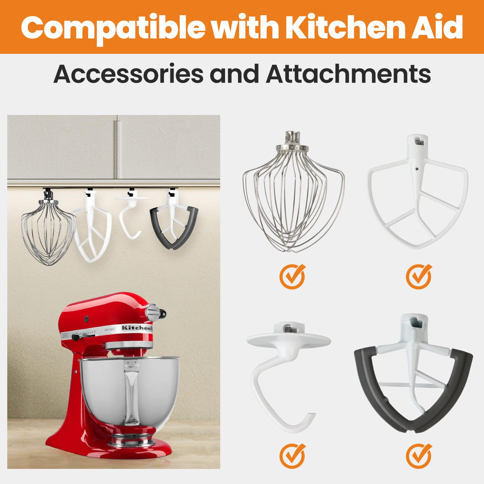 SIUDANGKA wall-mounted attachment holder neatly organizes KitchenAid accessories.