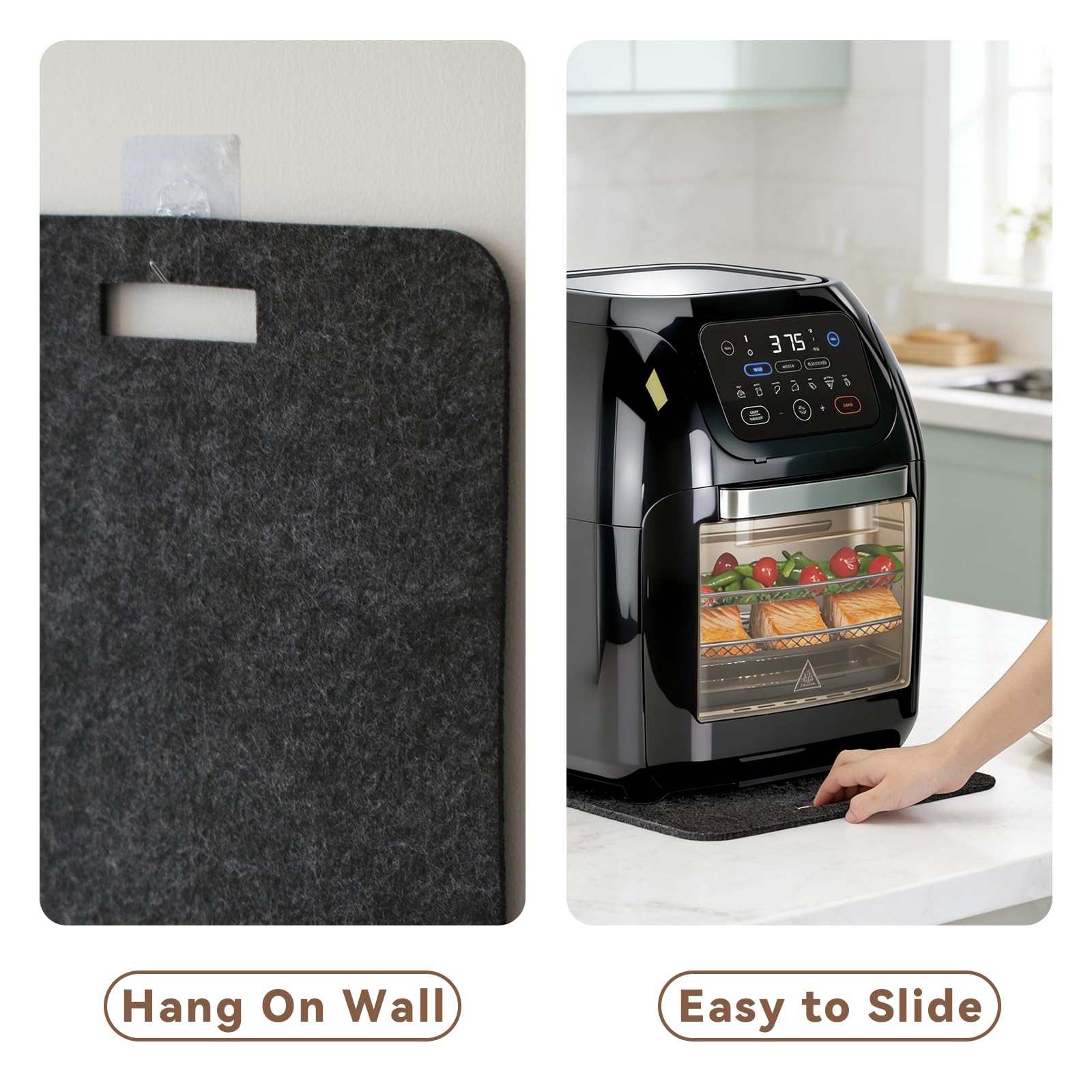 Felt-backed mat stays flat, reducing clutter and wobble.