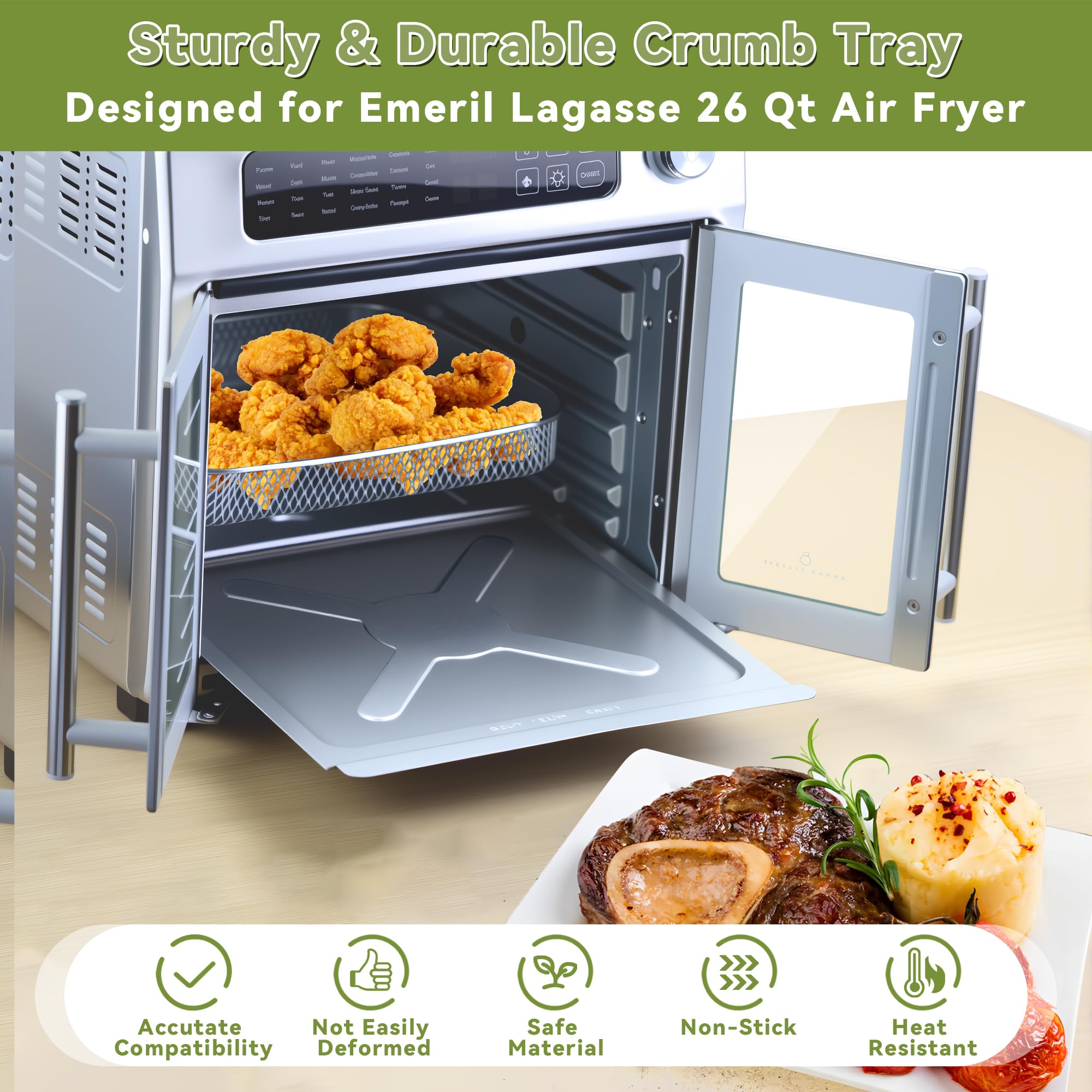 SIUDANGKA heat-resistant crumb tray withstands up to 480°F for durable cooking