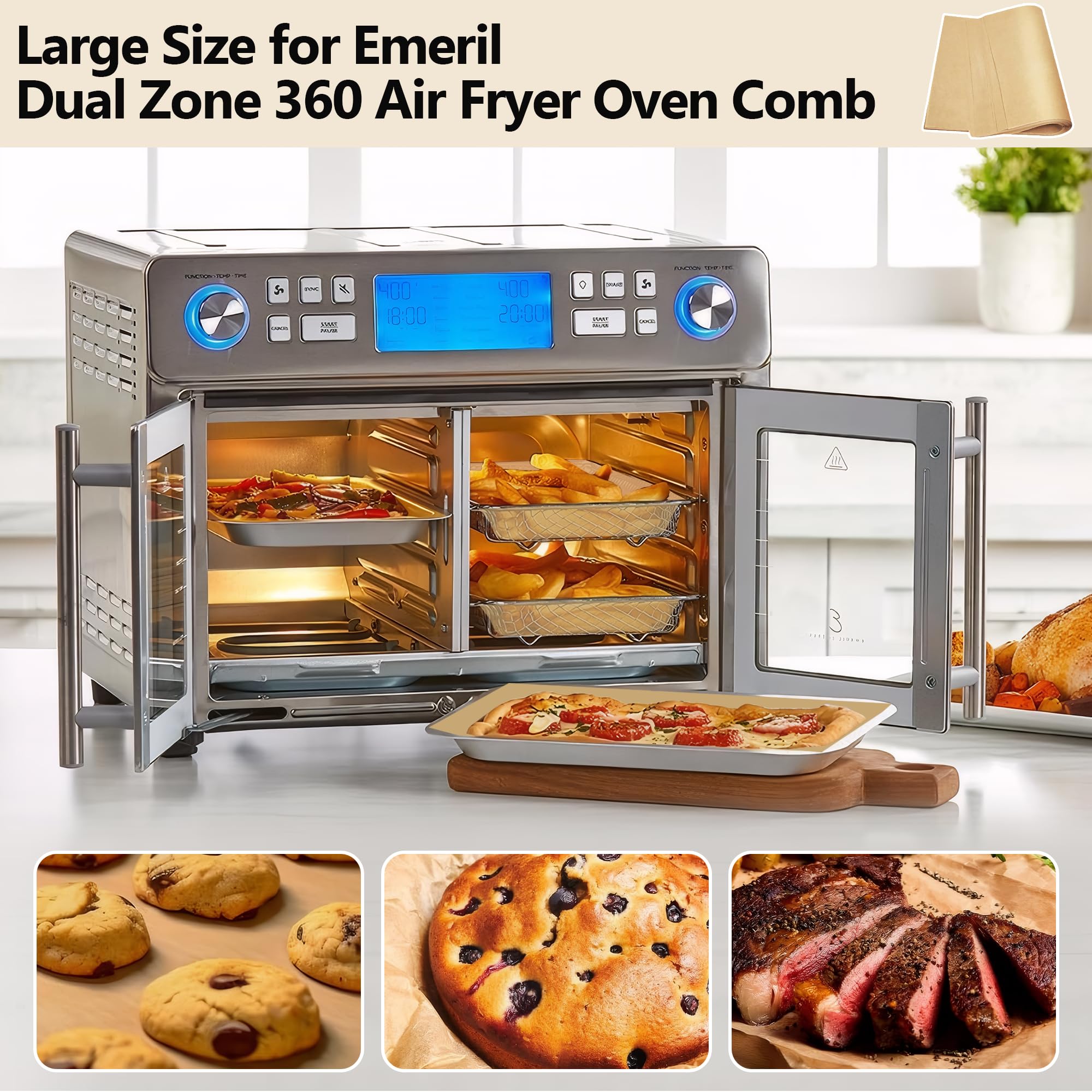 SIUDANGKA premium parchment sheets; large size for Emeril Lagasse 360 oven for easy prep.